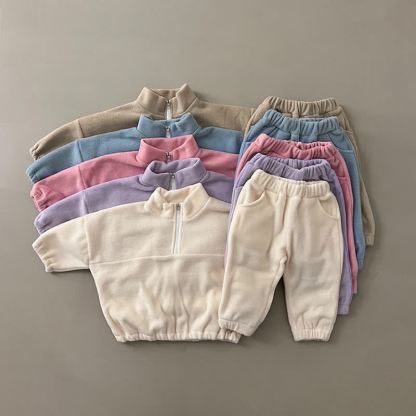 Kleinkind Baby Vlies - Set , Einfarbig, mit halbem Reißverschluss: Spitze und Hose, 2-teilig - image 1