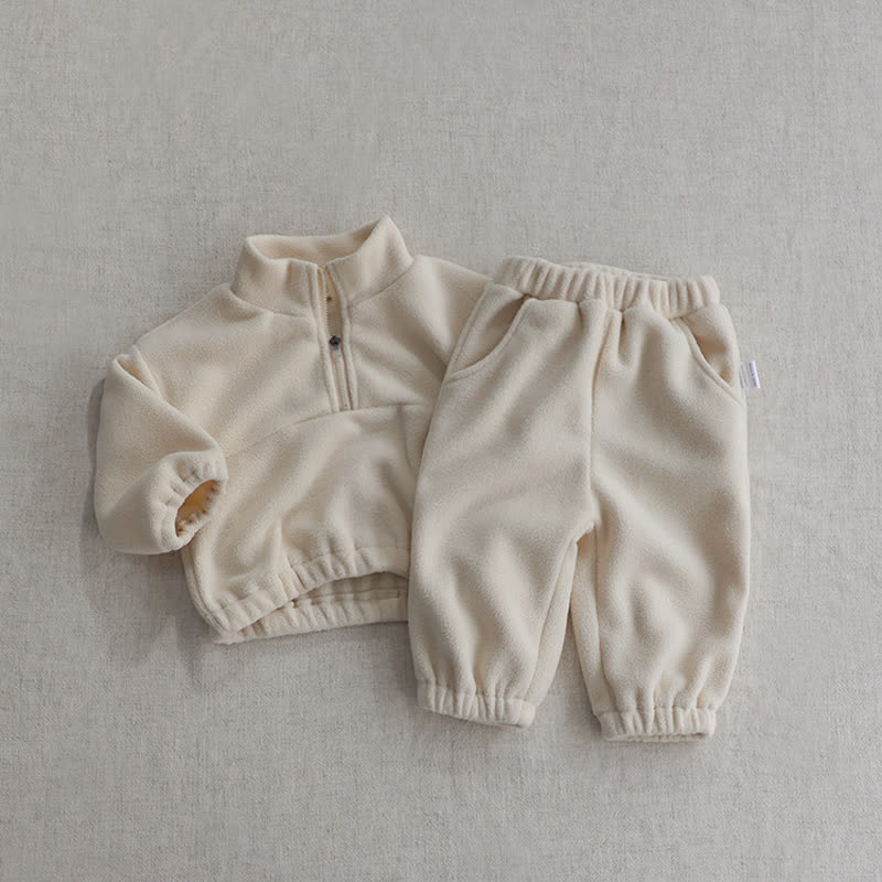 Kleinkind Baby Vlies - Set , Einfarbig, mit halbem Reißverschluss: Spitze und Hose, 2-teilig - Creme - 5-6Y - image 3