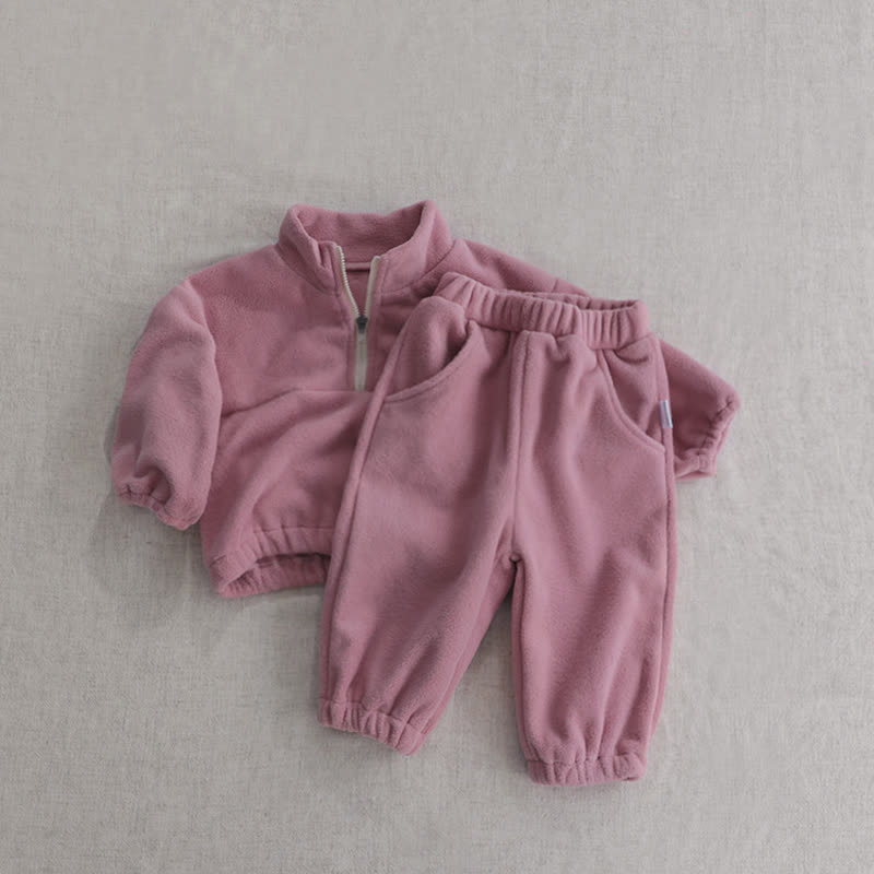 Kleinkind Baby Vlies - Set , Einfarbig, mit halbem Reißverschluss: Spitze und Hose, 2-teilig - Rosa - 5-6Y - image 4