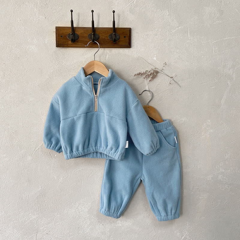 Kleinkind Baby Vlies - Set , Einfarbig, mit halbem Reißverschluss: Spitze und Hose, 2-teilig - Blau - 5-6Y - image 5