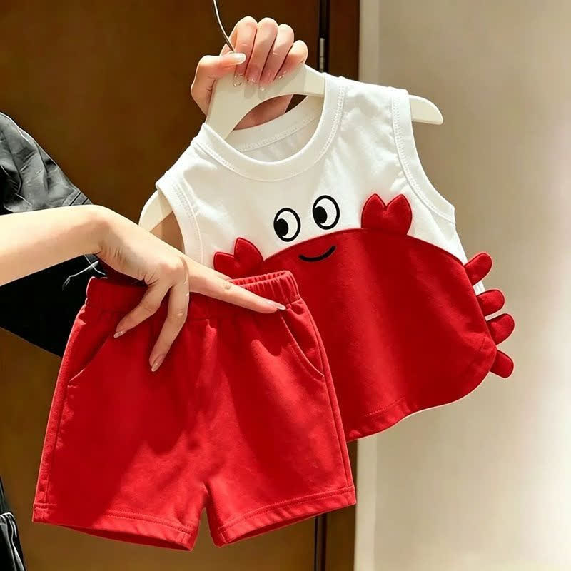 Kleinkind Baby Tanktop und Shorts mit Smiley Krabbenmotiv, 2-teiliges Set - Weiß - 6-7J - image 1