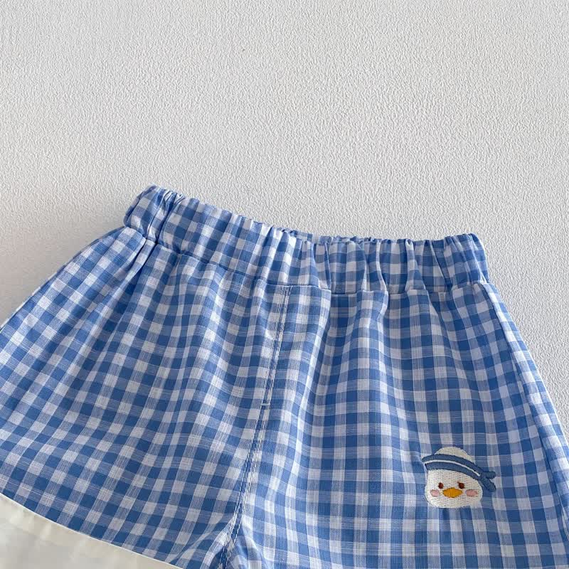 Zweiteiliges Set für Baby und Kleinkind : Blau Gingham Ente - Spitze mit Entenmuster und Shorts - image 8
