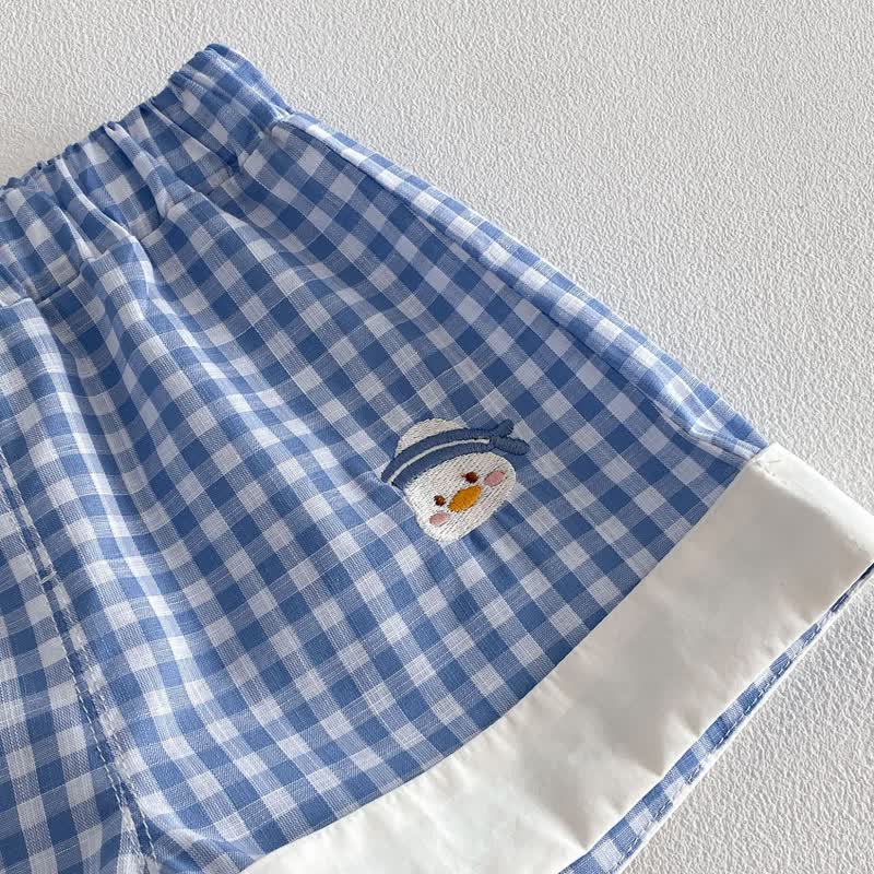 Zweiteiliges Set für Baby und Kleinkind : Blau Gingham Ente - Spitze mit Entenmuster und Shorts - image 9