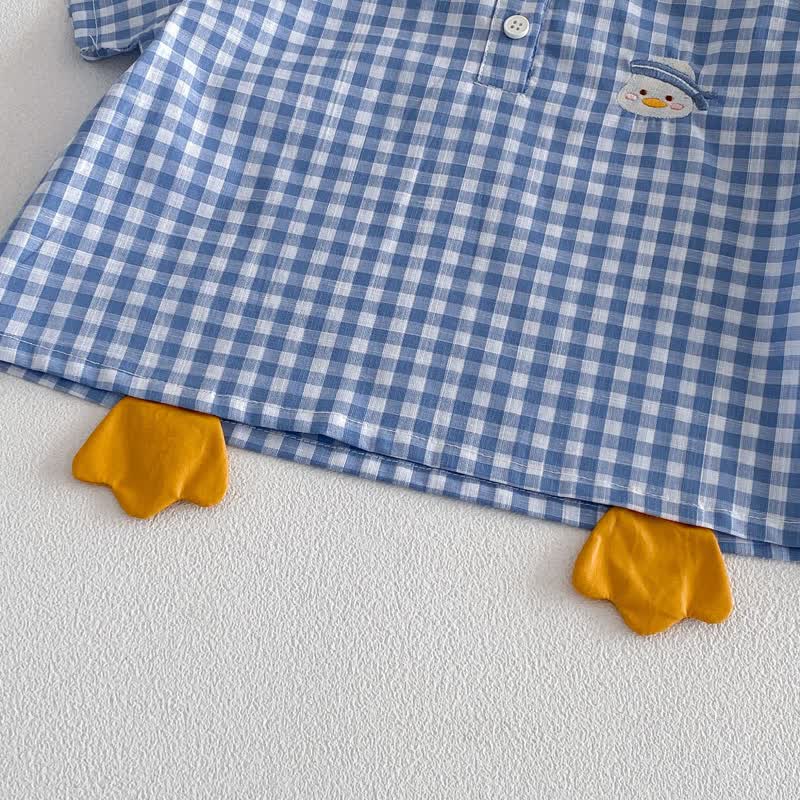 Zweiteiliges Set für Baby und Kleinkind : Blau Gingham Ente - Spitze mit Entenmuster und Shorts - image 6