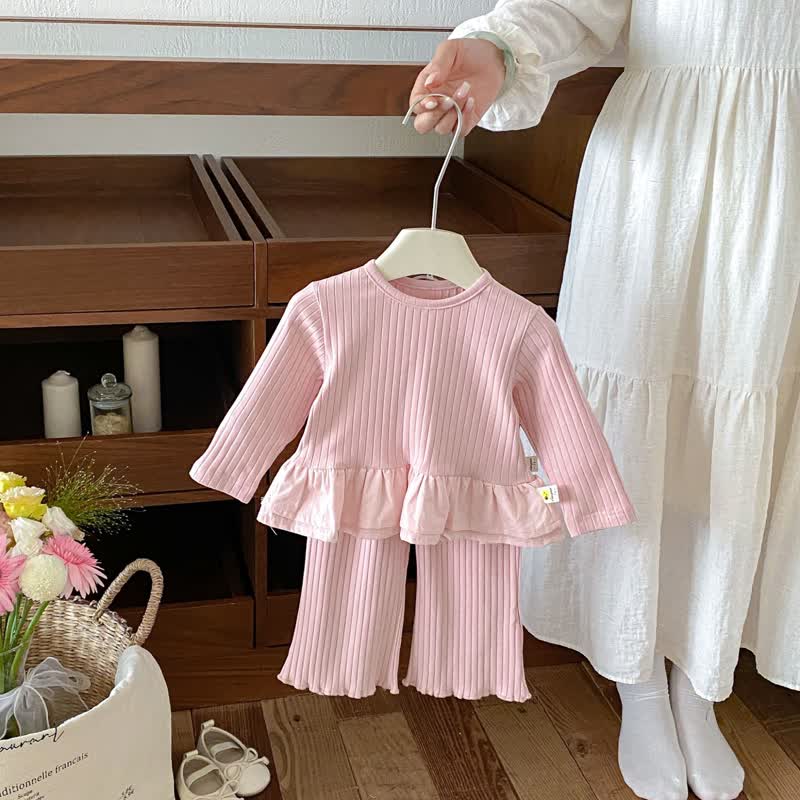 Baby Set , Einfarbig, langärmelig, mit Schößchen, Spitze und Hose, 2-teilig - Rosa - 3-4J - image 3
