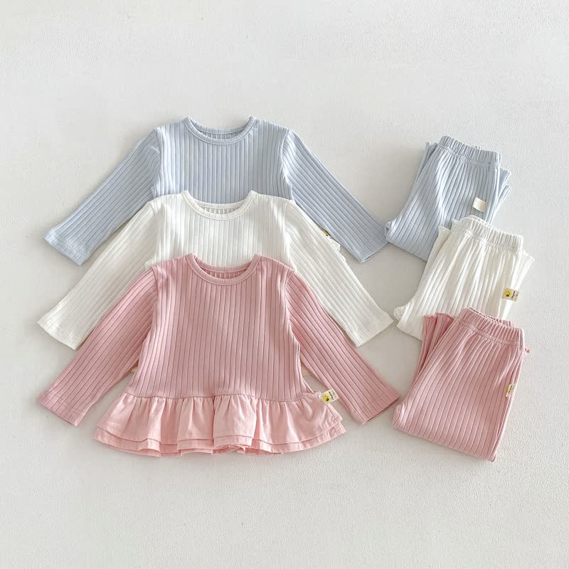 Baby Set , Einfarbig, langärmelig, mit Schößchen, Spitze und Hose, 2-teilig - image 5