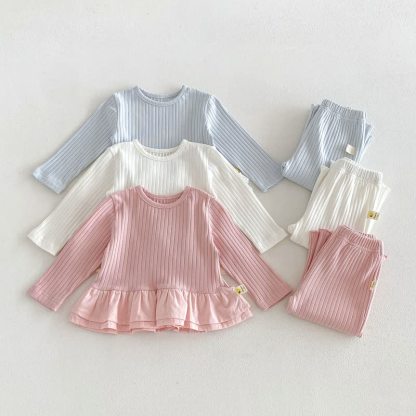 Baby Set , Einfarbig, langärmelig, mit Schößchen, Spitze und Hose, 2-teilig - image 5
