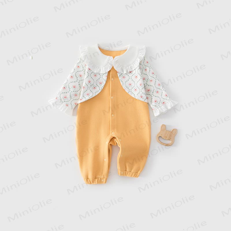 Baby Blumen mit Blumenmuster, Rüschenkragen und langen Ärmeln aus Waffel - Orange - 18-24M - image 6