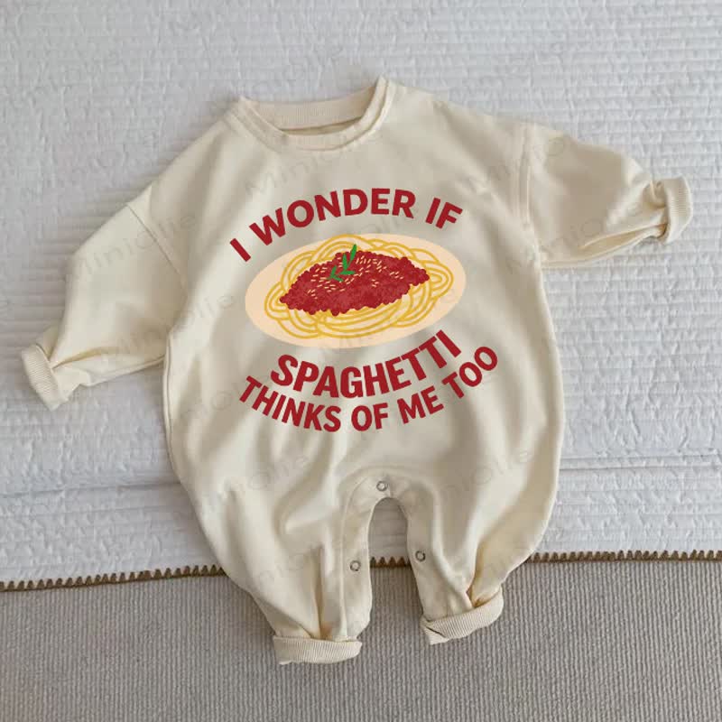 I WONDER IF SPAGHETTI THINKS OF ME TOO – Baby Strampler in Beige - Beige - 2-3J - image 1