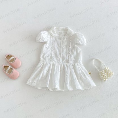 Vintage- Kleid für Baby mit hohlen Puffärmeln - Weiß - 4-5J - image 1