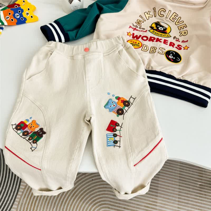 Beige für Kleinkind-Jungen, mit verspieltem Zugaufnäher, elastischem Hose - image 1