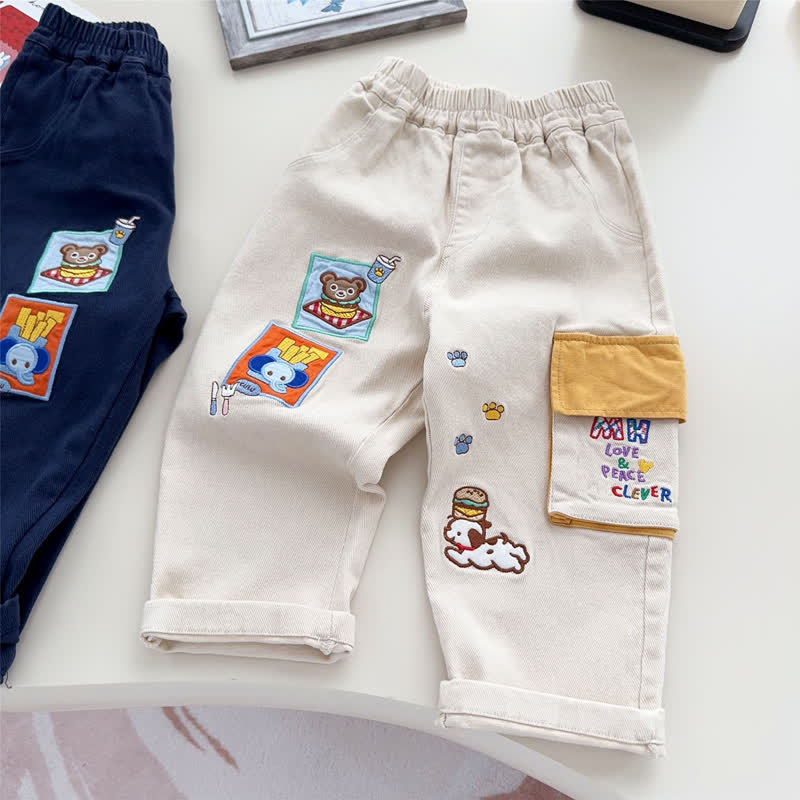 Hose mit elastischem Bund und Cartoon-Aufnähern für Kleinkind - Beige - 6-7J - image 3