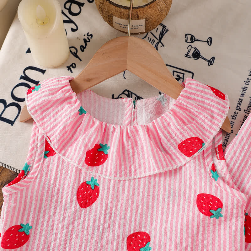 Zweiteiliges Set für Kleinkind : Ärmelloses Spitze und Hose in Rosa mit Erdbeere - image 3