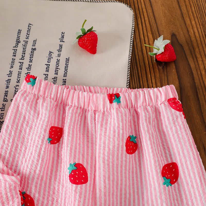 Zweiteiliges Set für Kleinkind : Ärmelloses Spitze und Hose in Rosa mit Erdbeere - image 5