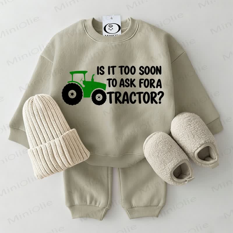 IS IT TOO SOON TO ASK FOR A TRACTOR? Baby Sweatshirt Set , 2-teilig , Grau Grün - Grau Grün - 2-3J - image 1