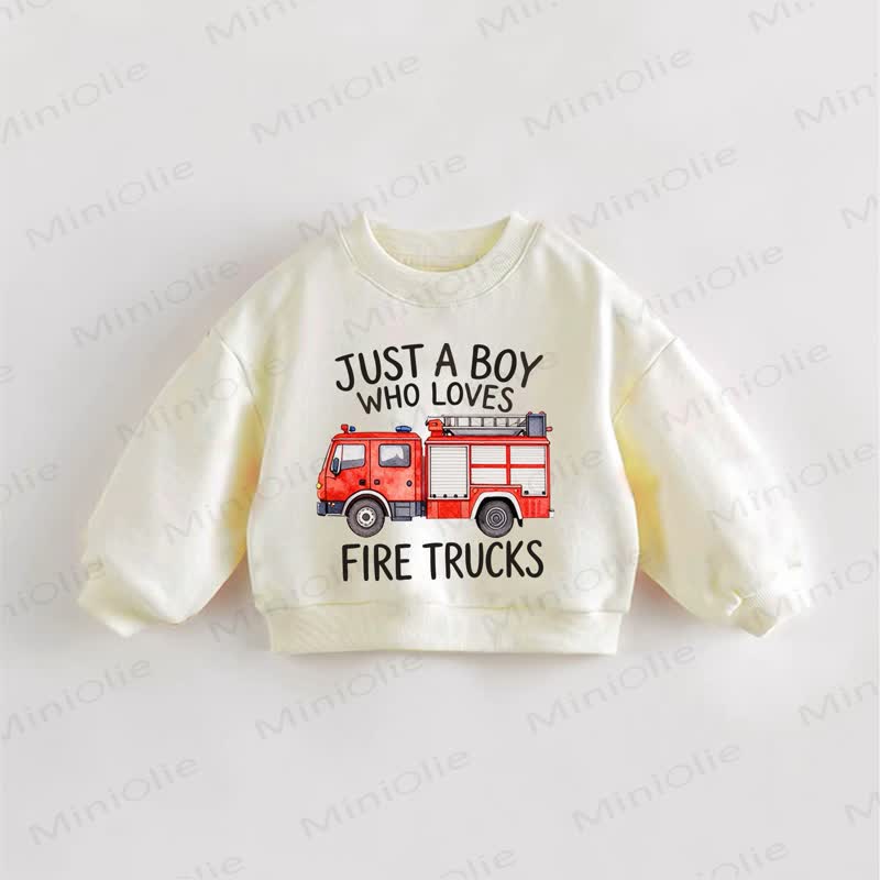 JUST A BOY WHO LOVES FIRE TRUCKS – Baby Kleinkind - Sweatshirt in Creme - Creme - 3-5J - image 1