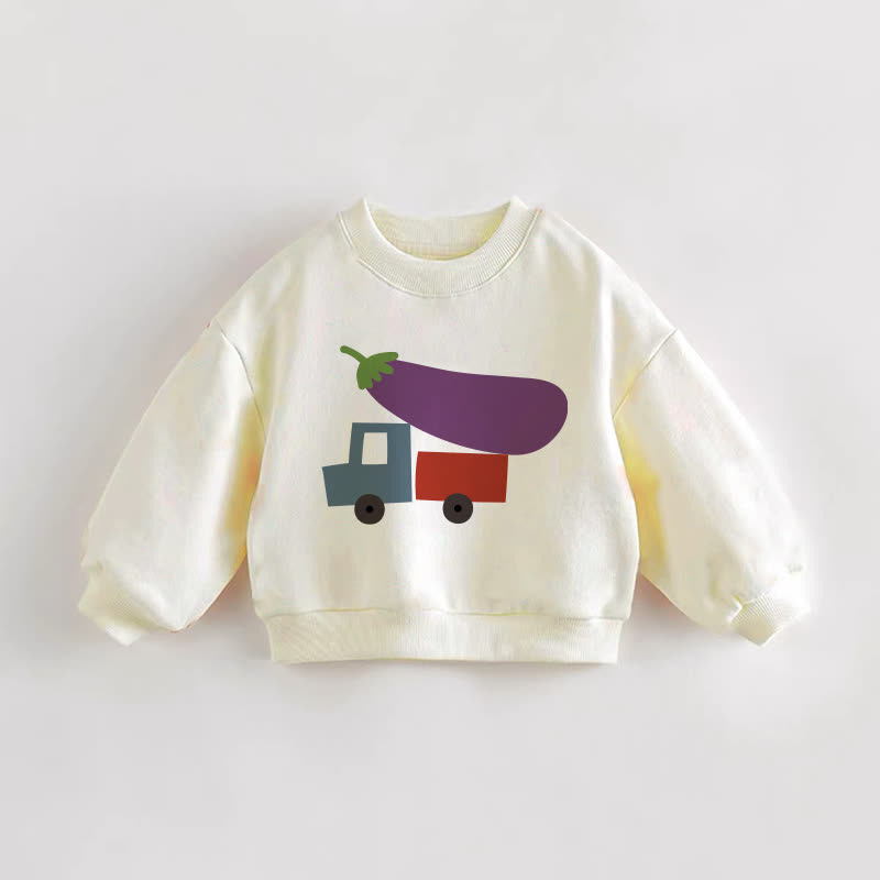 Baby Kleinkind - Sweatshirt mit LKW und Auberginenmotiv - Creme - 3-5J - image 1