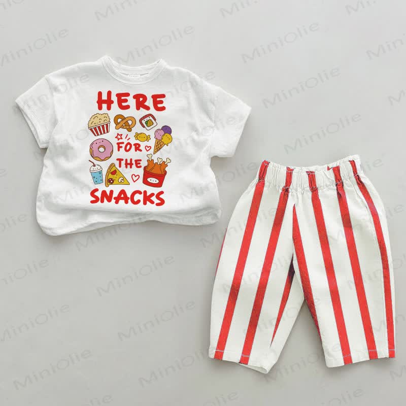 HERE FOR THE SNACKS: Baby Set , weiß-rot Streifen, 2-teilig - Weiß & Rot - 4-5J - image 1