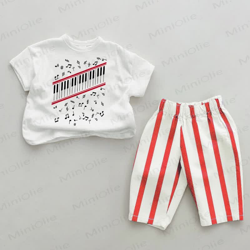 Baby Piano Weiß-Rot Vertikal Streifen 2-teiliges Set - Weiß & Rot - 4-5J - image 1