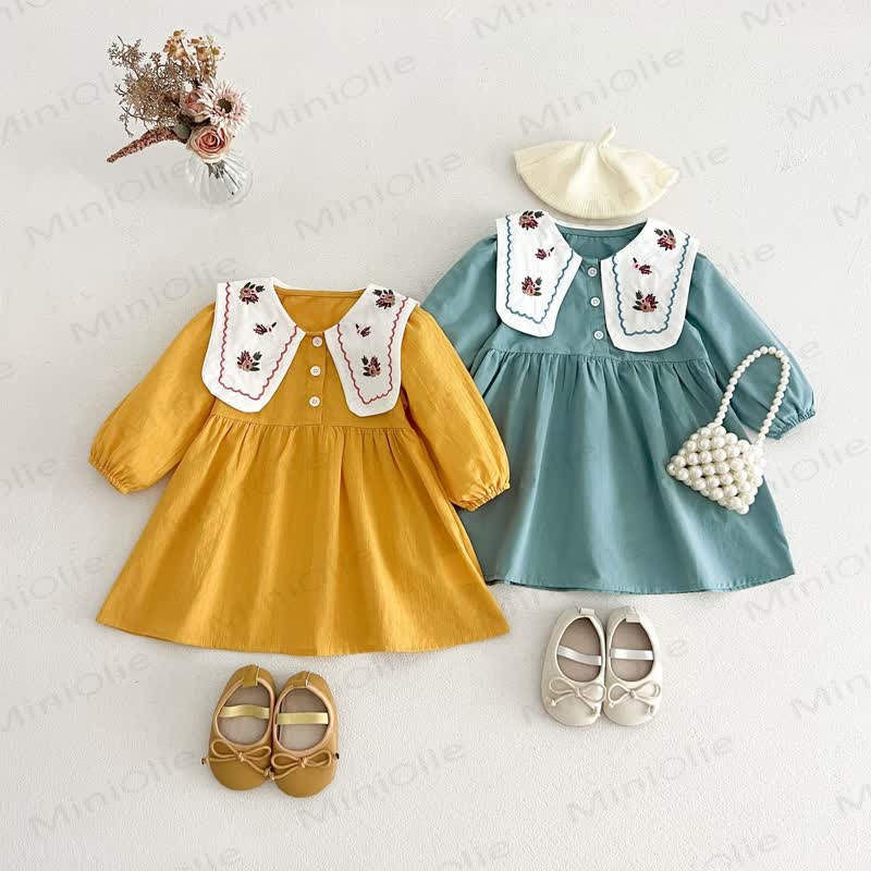 Vintage- Kleid für kleine Mädchen mit Gestickt Kragen und langen Ärmeln - image 1