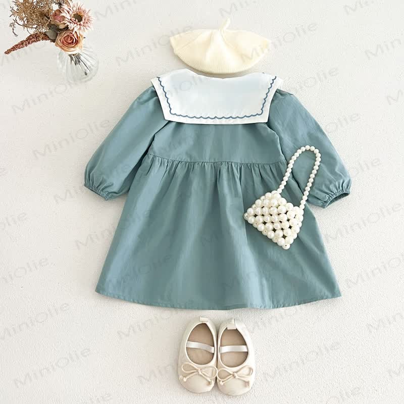 Vintage- Kleid für kleine Mädchen mit Gestickt Kragen und langen Ärmeln - image 6