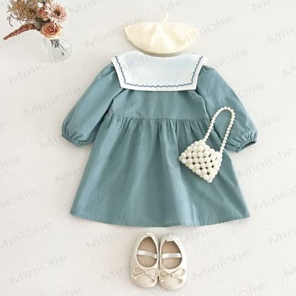 Vintage- Kleid für kleine Mädchen mit Gestickt Kragen und langen Ärmeln - image 6
