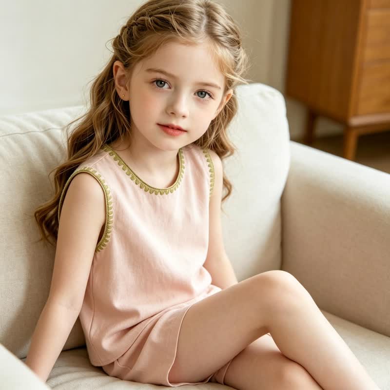 Zweiteiliges Set für Kleinkind : Ärmelloses Spitze und Shorts in Rosa - image 5