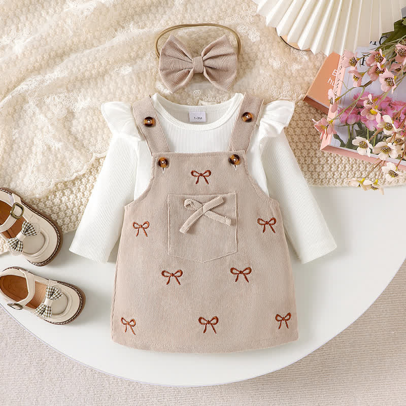 Vintage-Schürzen- Set für Baby mit Schleife und Cordstickerei - Beige - 12-18M - image 1