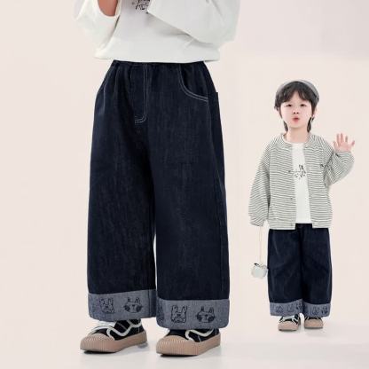 Hose mit Gestickt für Kleinkind , Denim Bein - image 1