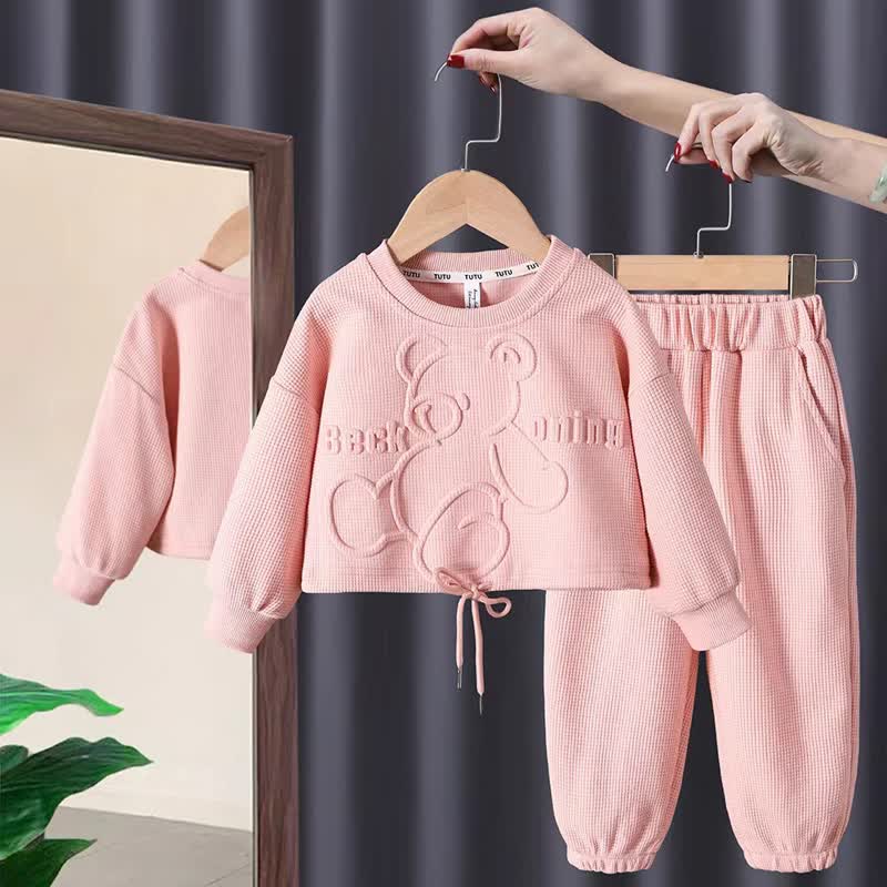 2-teiliges Set aus Sweatshirt und Jogginghose mit Bär/ Blume für Kleinkinder - Rosa Bär - 8-9J - image 1