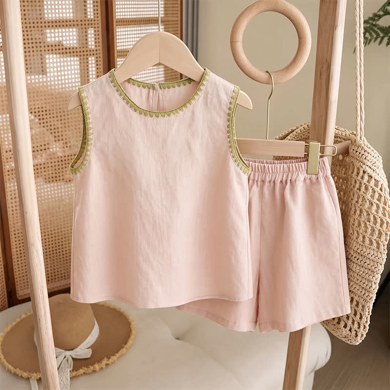 Zweiteiliges Set für Kleinkind : Ärmelloses Spitze und Shorts in Rosa - Rosa - 10-11J - image 1