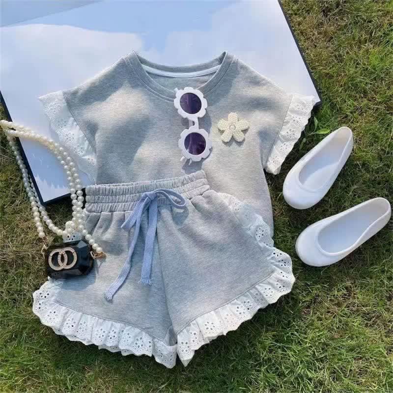 2-teiliges Set aus Sweatshirt und Jogginghose mit Bär/ Blume für Kleinkinder - Graues Kurzarm- Set - 8-9J - image 4
