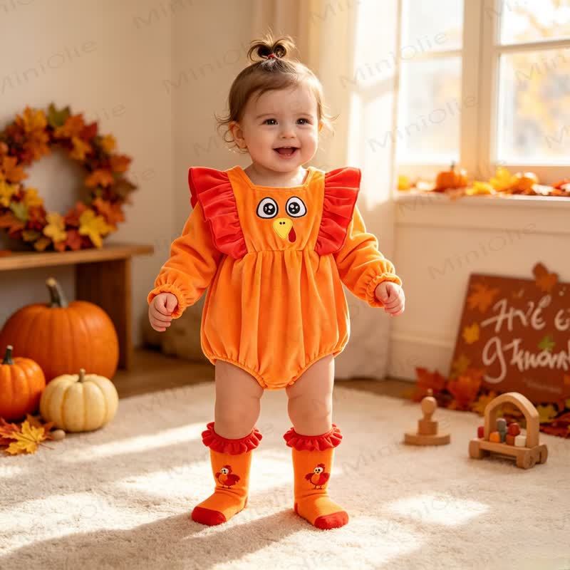 Baby Truthahn-Rüschen- Bodysuit mit langen Ärmeln - image 3