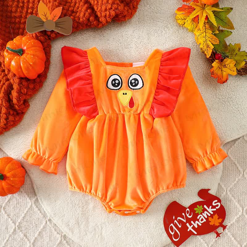 Baby Truthahn-Rüschen- Bodysuit mit langen Ärmeln - Orange - 12-18M - image 1