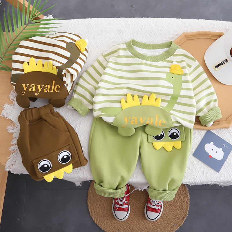 YAYALE Kleinkind Jungen Streifen Spitze und Hose mit Dino Applikationen, 2-teiliges Set - image 1