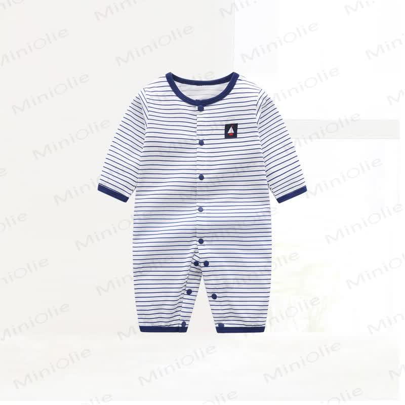 Baby Strampler mit Streifen und Segelboot-Print, Strampler vorne - Streifen - 18-24M - image 1