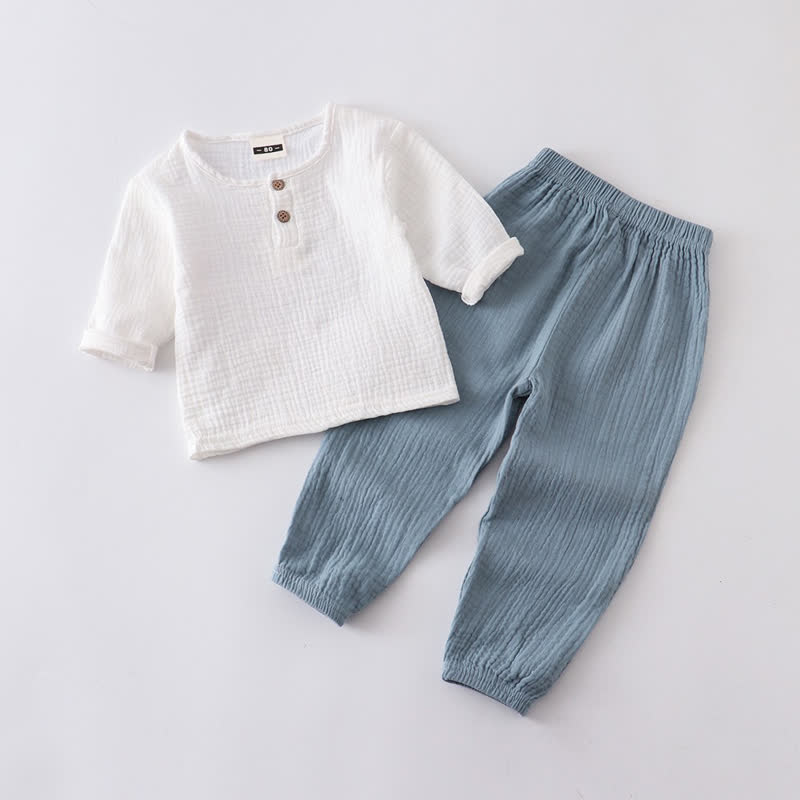 Kleinkind Baby Set , Einfarbig, geknittert, Spitze und Hose, 2-teilig - Weiß & Blau - 6-7J - image 3