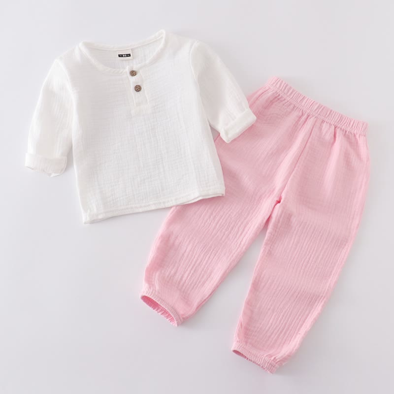 Kleinkind Baby Set , Einfarbig, geknittert, Spitze und Hose, 2-teilig - Weiß & Rosa - 6-7J - image 5