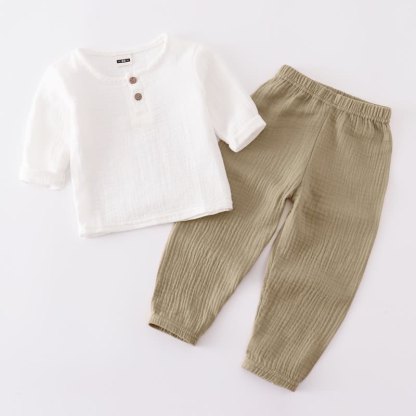 Kleinkind Baby Set , Einfarbig, geknittert, Spitze und Hose, 2-teilig - Weiß & Braun - 6-7J - image 6