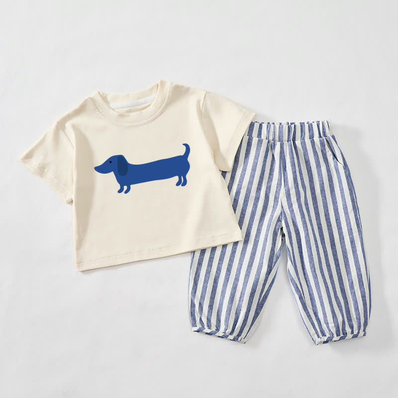 Baby Kleinkind -Dackel-Set, beige-blau Streifen , 2- Set - Beige & Blau - 3-4J - image 1