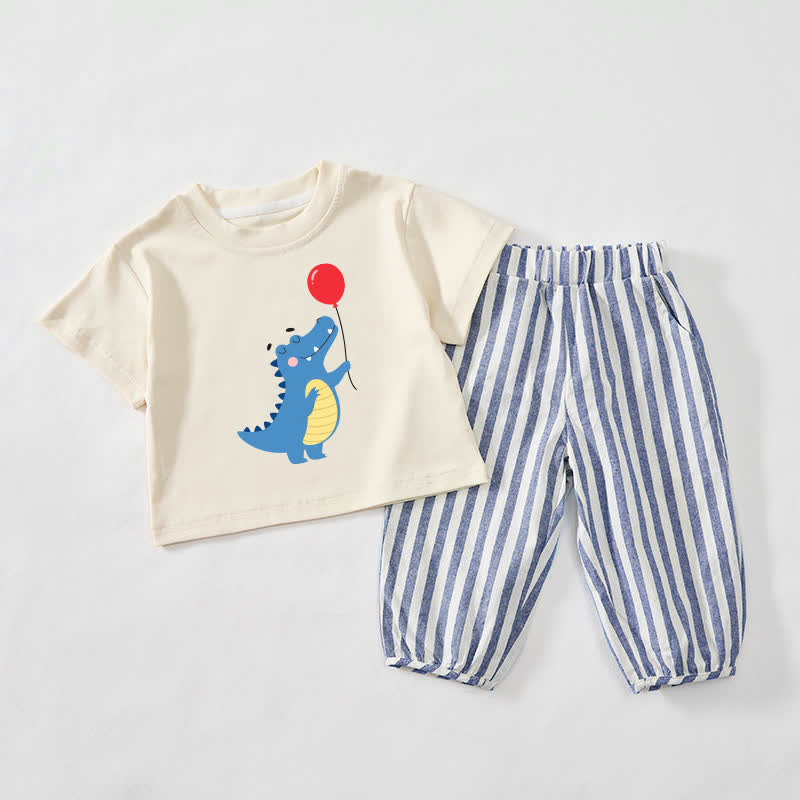 Baby Kleinkind Dinosaurier Set, beige & blau, vertikal Streifen, 2- Set - Beige & Blau - 3-4J - image 1
