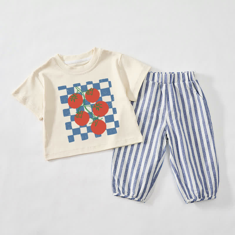 Baby Kleinkind Set , Kariert , tomatenbeige & blau, vertikal Streifen, 2-teilig - Beige & Blau - 3-4J - image 1