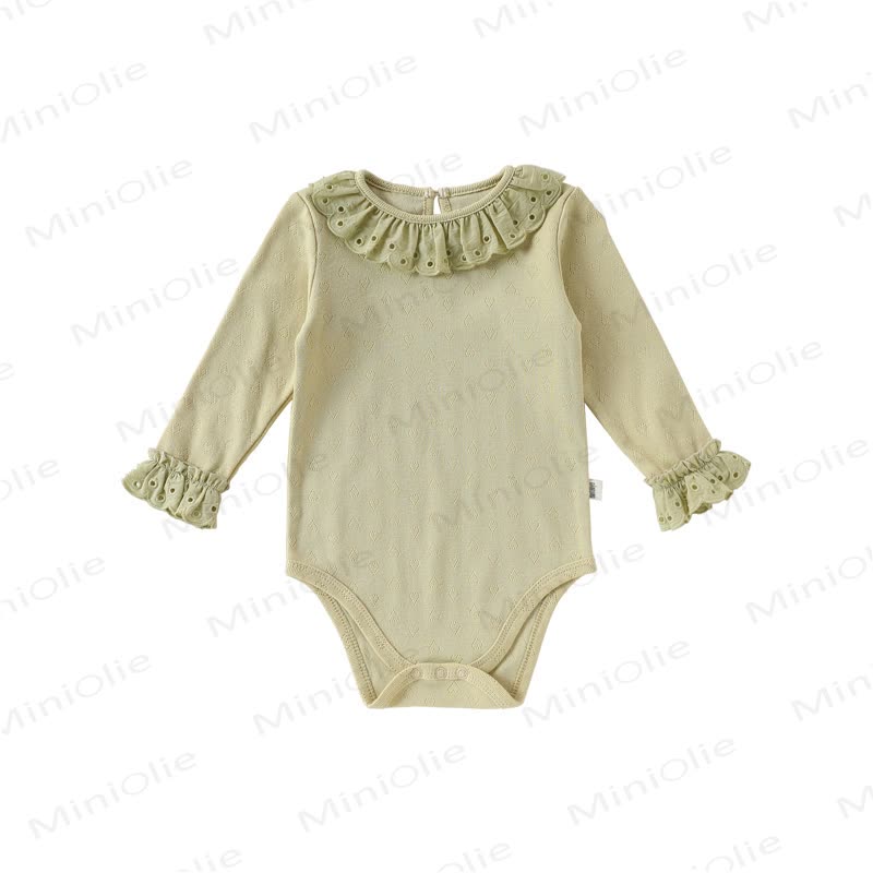 Baby Bodysuit mit Rüschenkragen, langen Ärmeln und Einfarbig Design - Grün - 18-24M - image 3