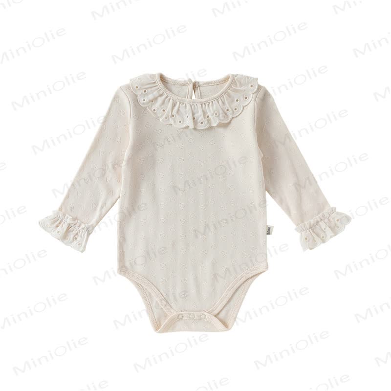 Baby Bodysuit mit Rüschenkragen, langen Ärmeln und Einfarbig Design - Beige - 18-24M - image 6