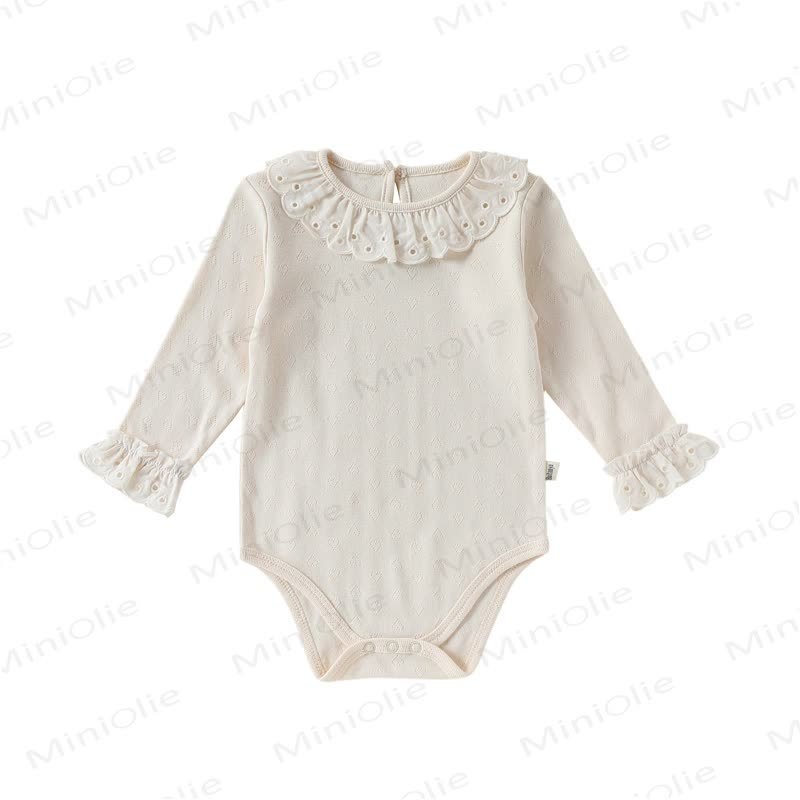 Baby Bodysuit mit Rüschenkragen, langen Ärmeln und Einfarbig Design - Beige - 18-24M - image 6