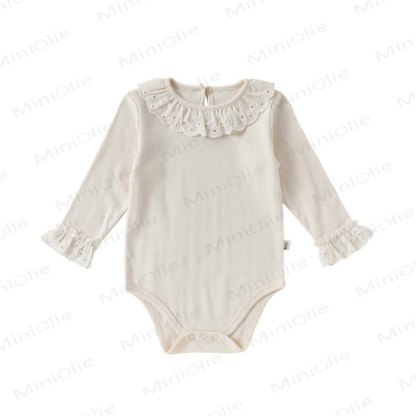 Baby Bodysuit mit Rüschenkragen, langen Ärmeln und Einfarbig Design - Beige - 18-24M - image 6