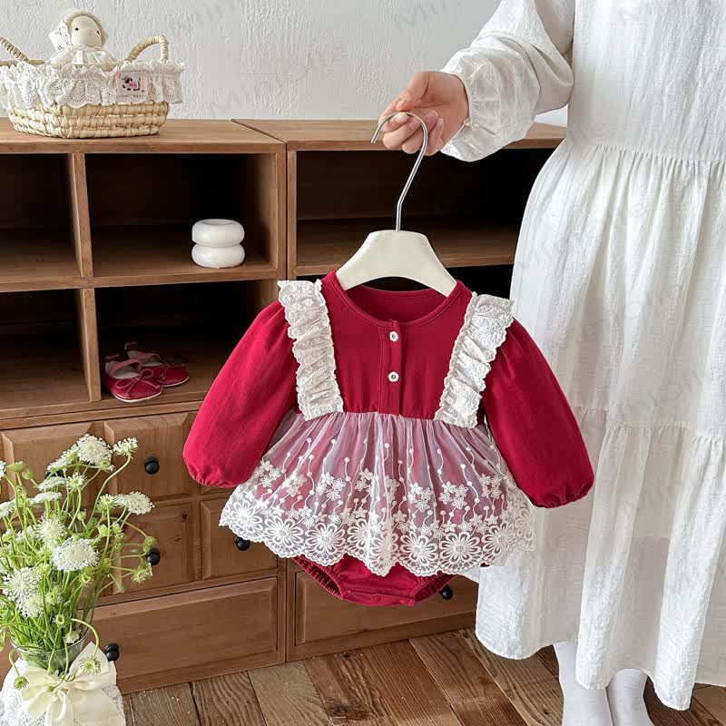 Baby Bodysuit mit rotem Lace und Tüllrock - Rot - 18-24M - image 1