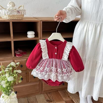 Baby Bodysuit mit rotem Lace und Tüllrock - Rot - 18-24M - image 1