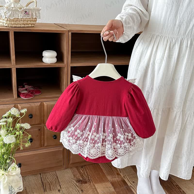 Baby Bodysuit mit rotem Lace und Tüllrock - image 2