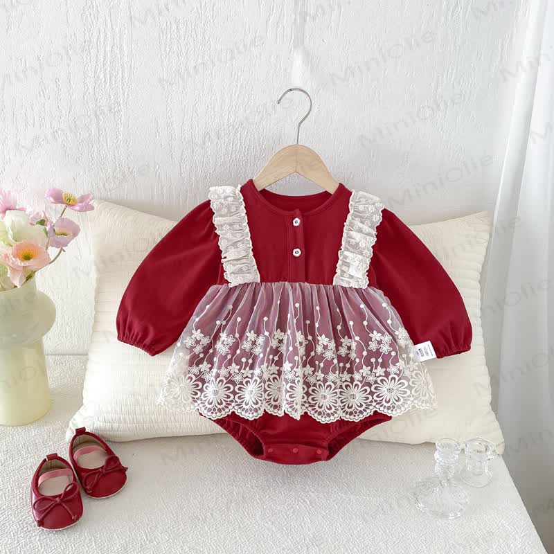 Baby Bodysuit mit rotem Lace und Tüllrock - image 3